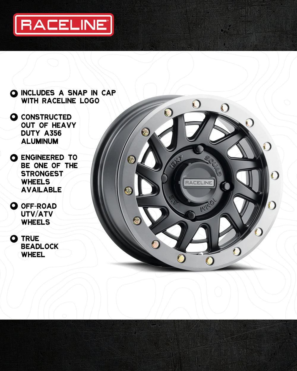Raceline Squad Beadlock Wheels 15X7 4/137 6+1(+38MM) Black / Gunmetal Ring